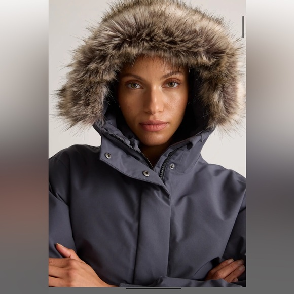 Quince Hybrid Charcoal Grey Responsible Down Hooded Parka Jacket with Fur in XL